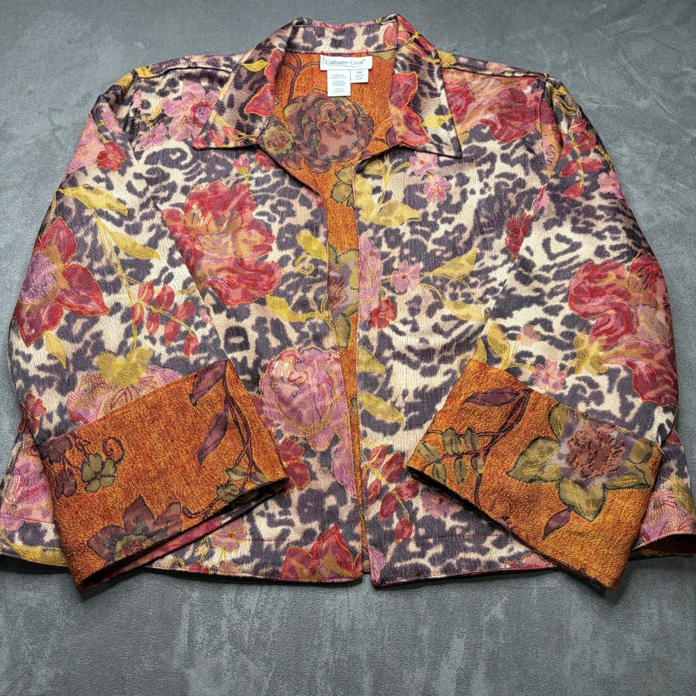 Vintage Coldwater Creek Jacket Womens M Petite Floral Tapestry Patchwork Cottage
